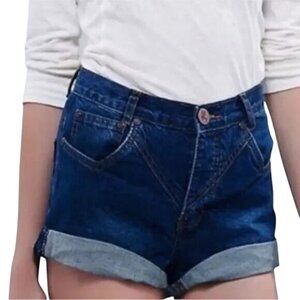 One Teaspoon Hawks High Waist Twisted Cuff Hem Jean Shorts
